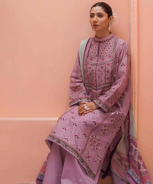 ZN745-SUMMER 3PC Lawn Embroidered Shirt With Printed Silk Dupatta