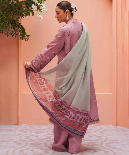 ZN745-SUMMER 3PC Lawn Embroidered Shirt With Printed Silk Dupatta