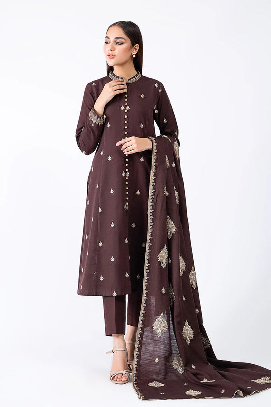 ZN604-Winter 3-Pc Embroidered Dhanak Suit with Heavy Embroidered Dhanak Shawll