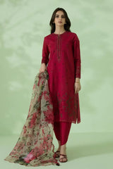 3PC EMBROIDERED DHANAK SUIT - ZN-1433
