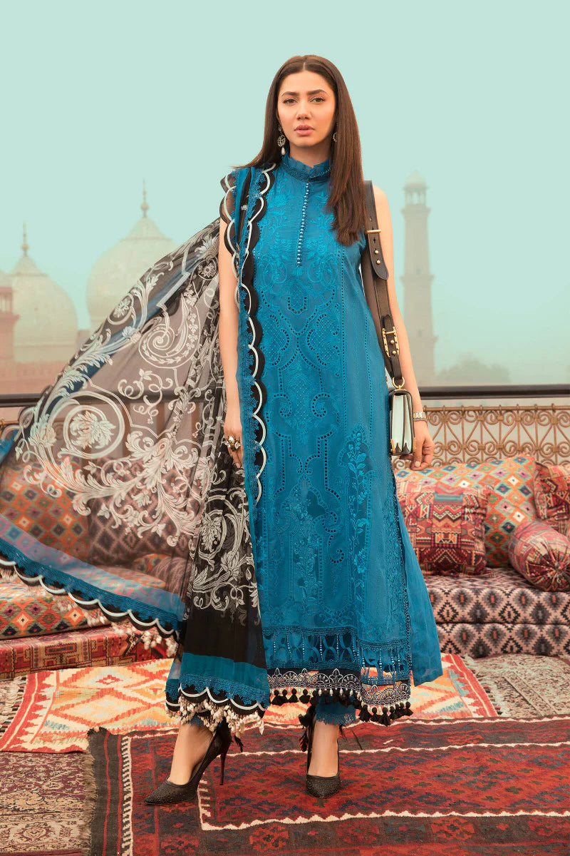 ZN736-SUMMER 3PC Lawn Embroidered Shirt With Organza Printed Dupatta