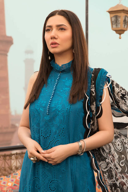 ZN736-SUMMER 3PC Lawn Embroidered Shirt With Organza Printed Dupatta