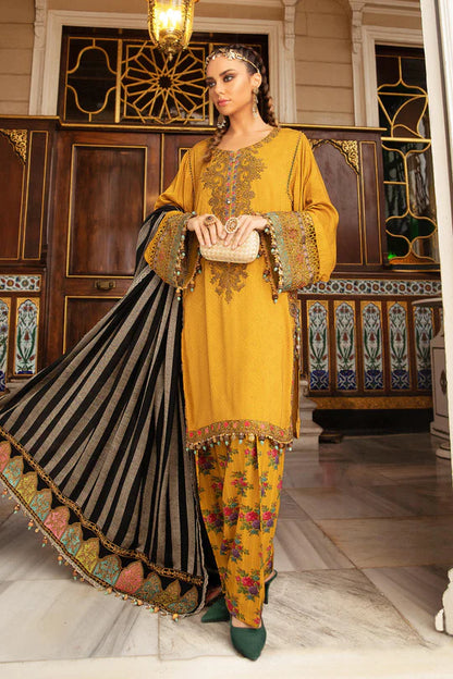 ZN620-WINTER 3PC Dhannak Embroidered suit with Printed Shawll