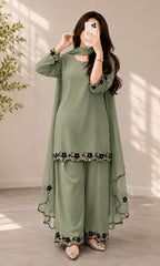 3PC Shamooz Silk Embroidered Suit  - ZN-1488