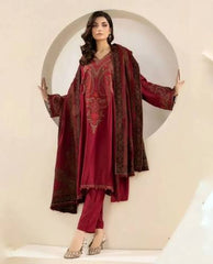 3PC EMBROIDERED DHANAK SUIT - ZN-1426