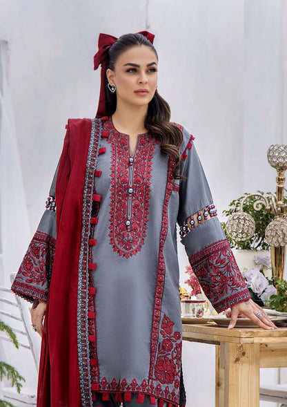 ZN781-SUMMER 3PC Lawn Heavy Embroidered Shirt With Chffon Embroidered Dupatta