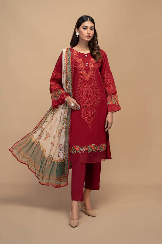 ZN795-SUMMER 3PC Lawn Embroidered Shirt With Printed Monar Dupatta