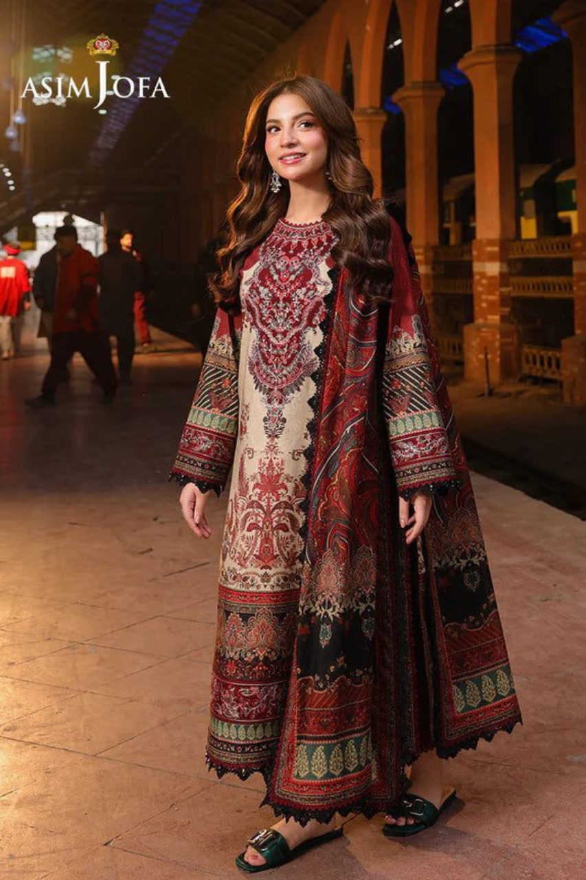 ZN1224- ASIM JOFA  - Winter 3PC Karandi Digital Print Dress