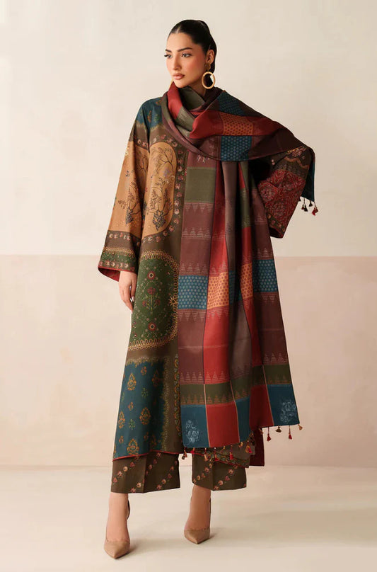 ZN1225 Charizma - Winter 3PC Karandi Digital Print Dress