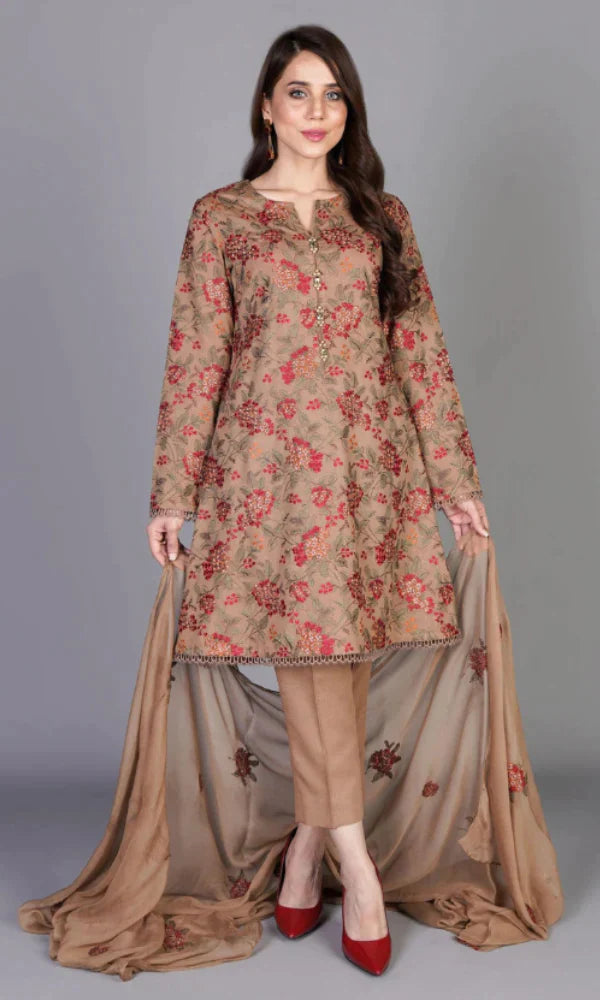 ZN508-3 WINTER  Piece Unstitched Heavy Embroidered Linen Suit With Heavy Embroidered Bamber Chiffon Dupatta