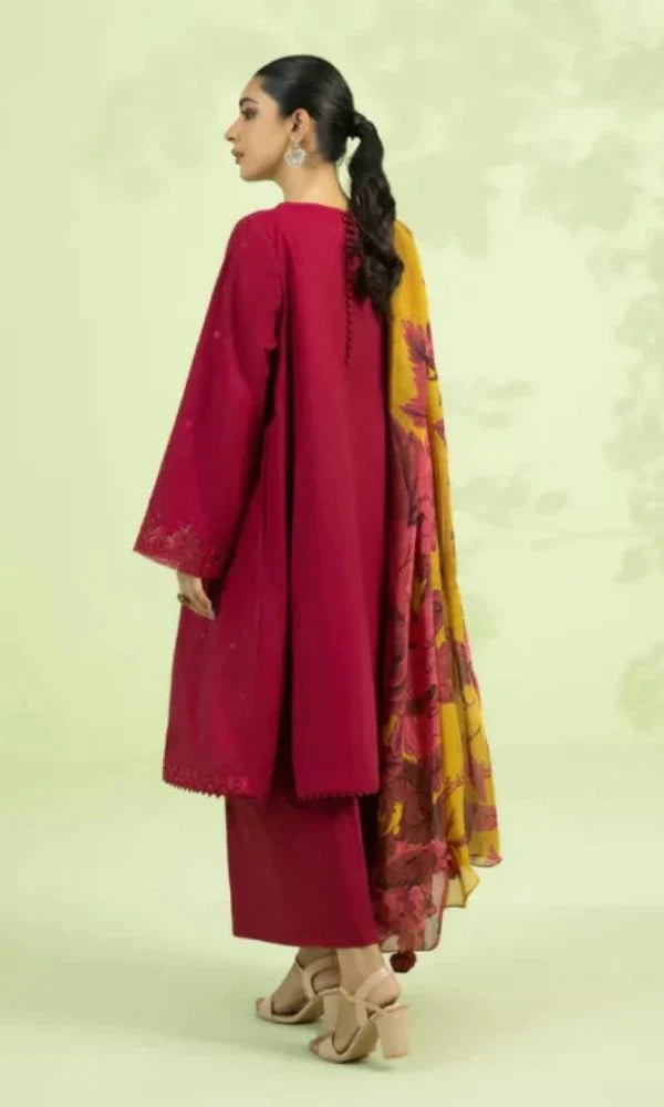 ZN737-SUMMER 3PC Lawn Embroidered Shirt With Organza Printed Dupatta