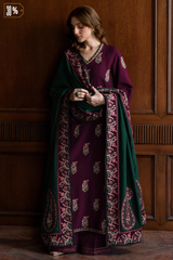 ZN1236  Winter BATIK-3PC DHANAK EMBROIDERED SHIRT WITH DHANAK EMBROIDERED SHAWL AND TROUSER-BIC-  Regular price 5999