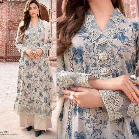 ZN729-Bareeze -Embroidered 3pc lawn dress with embroidered chiffon dupatta