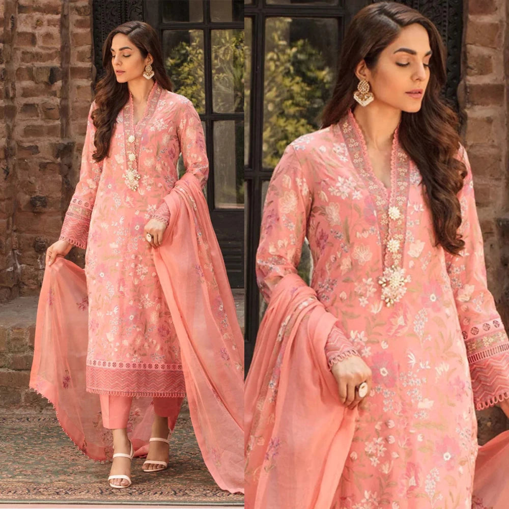 ZN009 - Bareeze - Embroided 3pc Lawn dress with embroidered chiffon dupatta - ZoniyaClothing