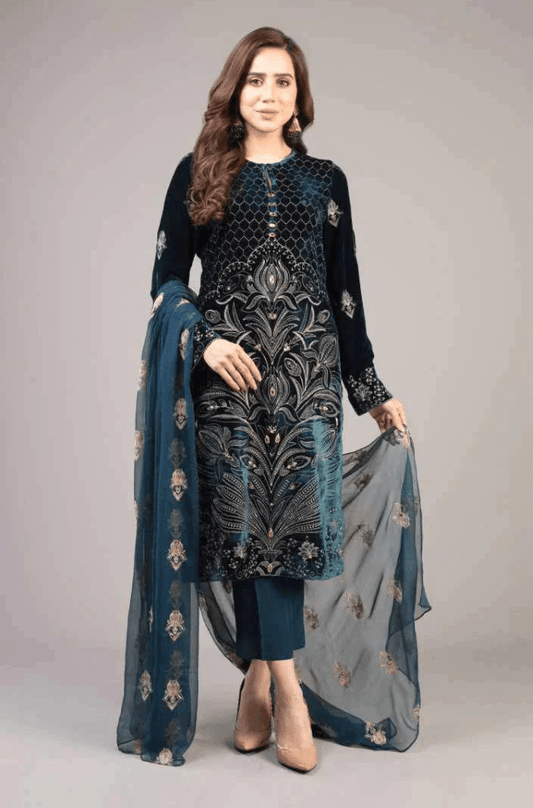 ZN012 - Bareeze summer 3PC Lawn Front Full Embroidered Back Bazo Embroidered Bember Dupatta .. - ZoniyaClothing