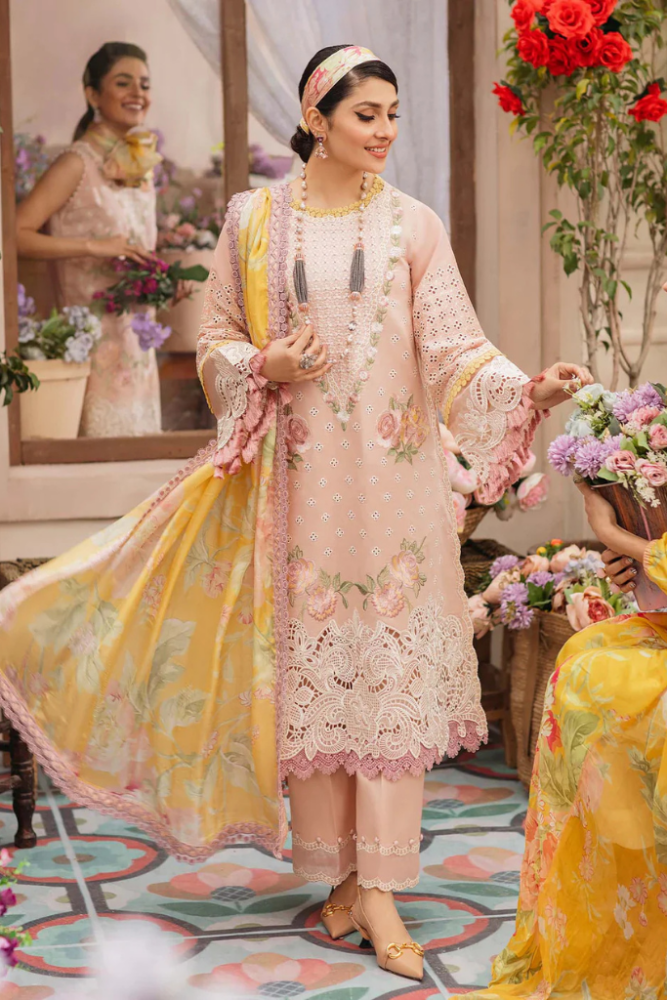 ZN079 - MUSHQ 3PC EMBROIDERED LAWN SUIT WITH PRINTED SILK DUPATTA - ZoniyaClothing