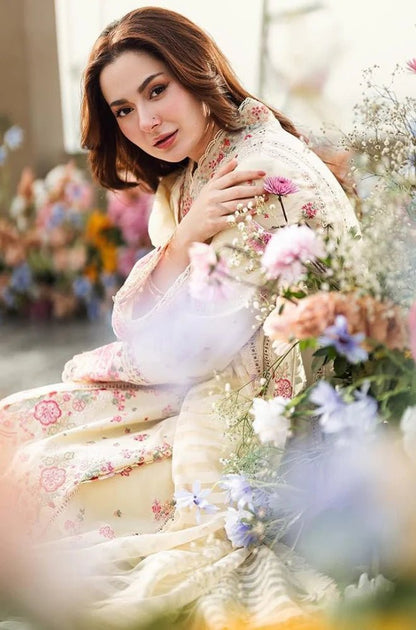 ZN1052 - Qalamkaar 3PC Unstitched Lawn Embroidered Chicken Kari - ZoniyaClothing