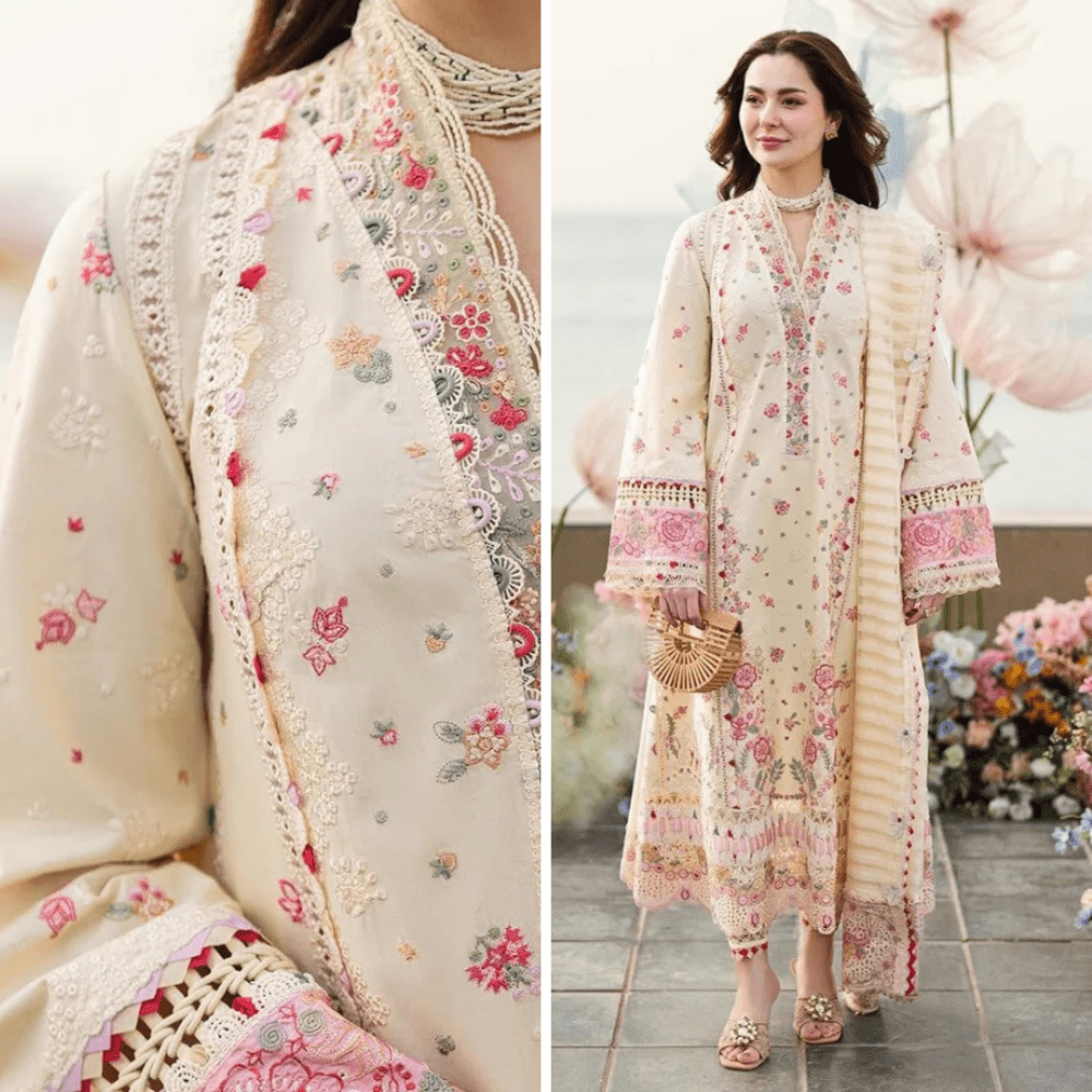 ZN1052 - Qalamkaar 3PC Unstitched Lawn Embroidered Chicken Kari - ZoniyaClothing