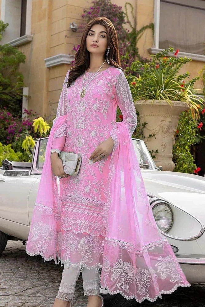ZN107 - WINTER AZURE - Embroidered 3pc organza dress with organza duppata - ZoniyaClothing