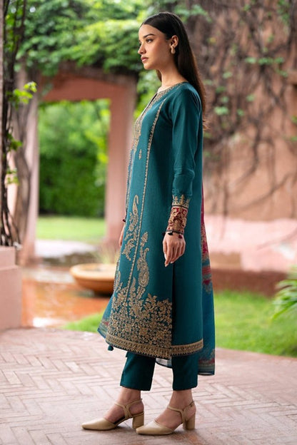 ZN1103 - Winter Jazmin 3PC Dhanak Embroidered suit with Printed Shawll - ZoniyaClothing