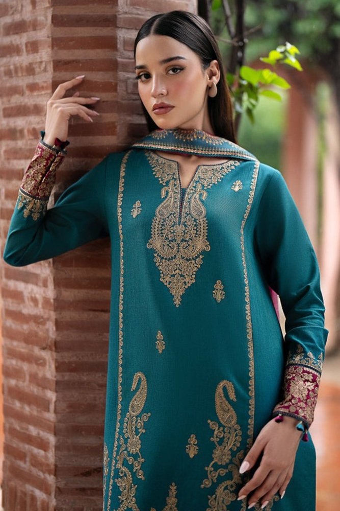 ZN1103 - Winter Jazmin 3PC Dhanak Embroidered suit with Printed Shawll - ZoniyaClothing