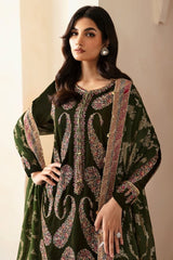 ZN1106 Winter jazmin Embroidered Velvet Dress With Organza embroidered Dopata - ZoniyaClothing
