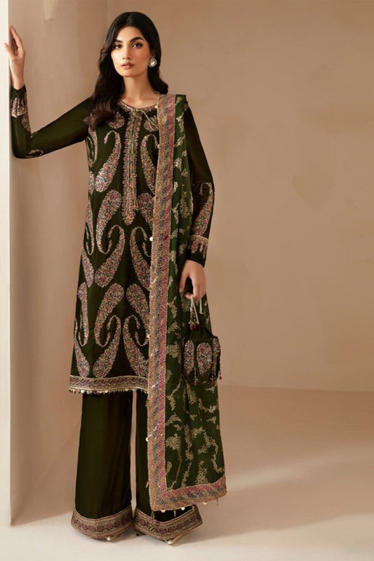 ZN1106 Winter jazmin Embroidered Velvet Dress With Organza embroidered Dopata - ZoniyaClothing