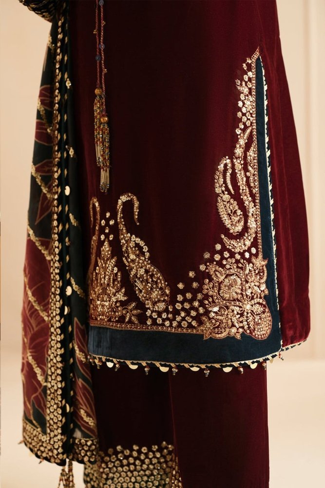 ZN1107 Winter Jazmin Velvet Embroidered with Printed organza duppatta Winter Collection - ZoniyaClothing