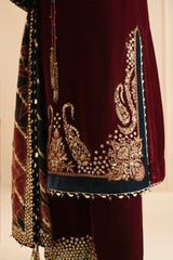ZN1107 Winter Jazmin Velvet Embroidered with Printed organza duppatta Winter Collection - ZoniyaClothing