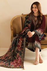 ZN1107 Winter Jazmin Velvet Embroidered with Printed organza duppatta Winter Collection - ZoniyaClothing