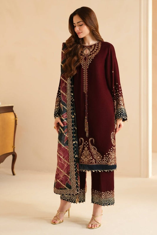 ZN1107 Winter Jazmin Velvet Embroidered with Printed organza duppatta Winter Collection - ZoniyaClothing