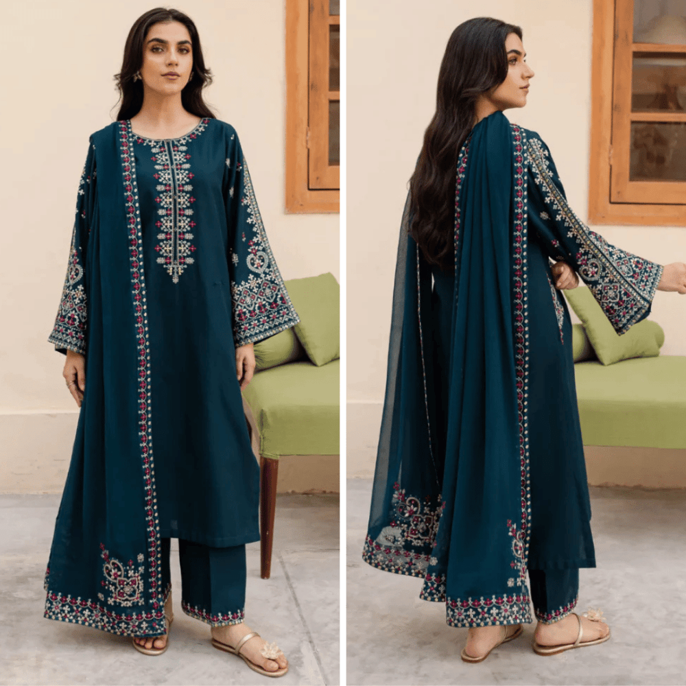 ZN111 - Sapphire 3PC Lawn Embroidered Suit - ZoniyaClothing