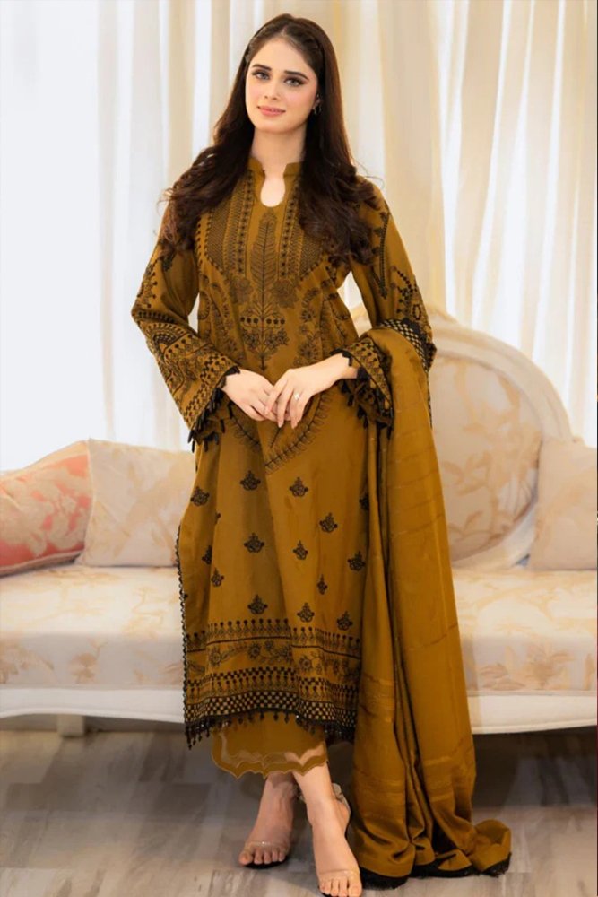 ZN1110 - WINTER LIBAAS 3 - Pc Embroidered Dhanak Suit with Heavy Embroidered Dhanak Shawll - ZoniyaClothing