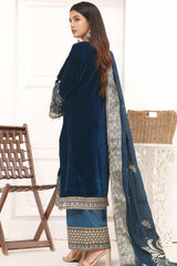 ZN1112 - Winter Asim jofa Velvet Embroidered with Printed organza duppatta Winter Collection - ZoniyaClothing