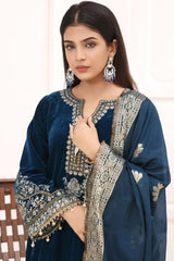 ZN1112 - Winter Asim jofa Velvet Embroidered with Printed organza duppatta Winter Collection - ZoniyaClothing