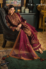 ZN1113 Asim jofa Winter Embroidered Velvet Dress With Organza embroidered Dopata - ZoniyaClothing