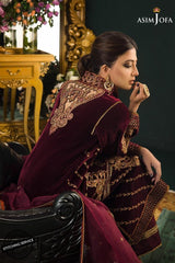 ZN1113 Asim jofa Winter Embroidered Velvet Dress With Organza embroidered Dopata - ZoniyaClothing