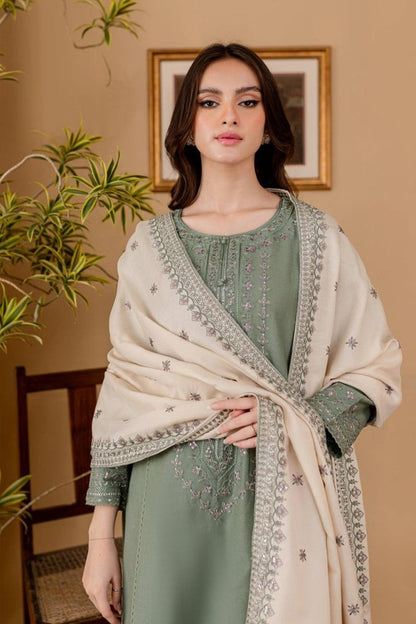 ZN1121 - WINTER BATIK DHANAK 3PC EMBROIDERED SHIRT WITH DHANAK EMBROIDERED SHAWL - ZoniyaClothing