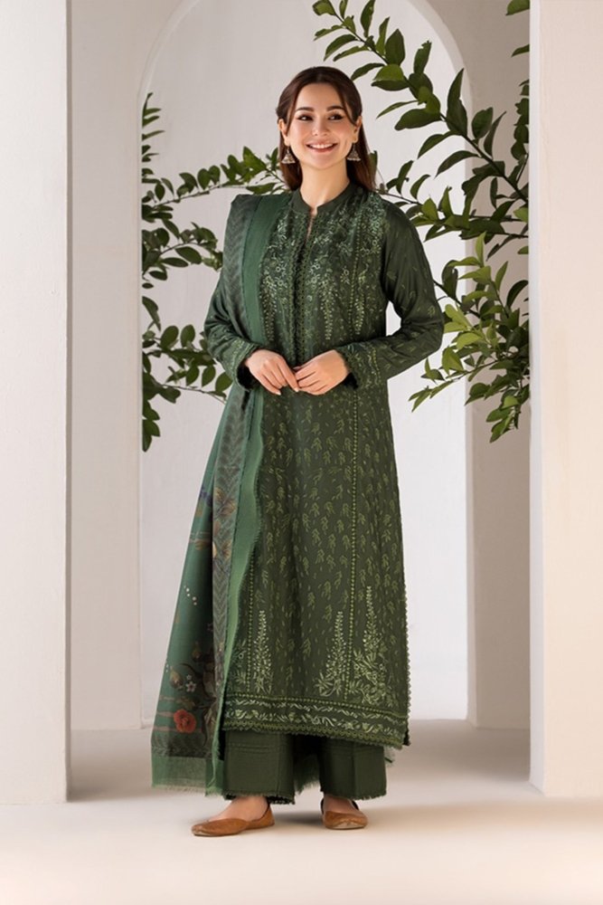 ZN1122 - winter SOBIA NAZIR - 3PC DHANAK EMBROIDERED SHIRT WITH WOOL PRINT SHAWL - ZoniyaClothing