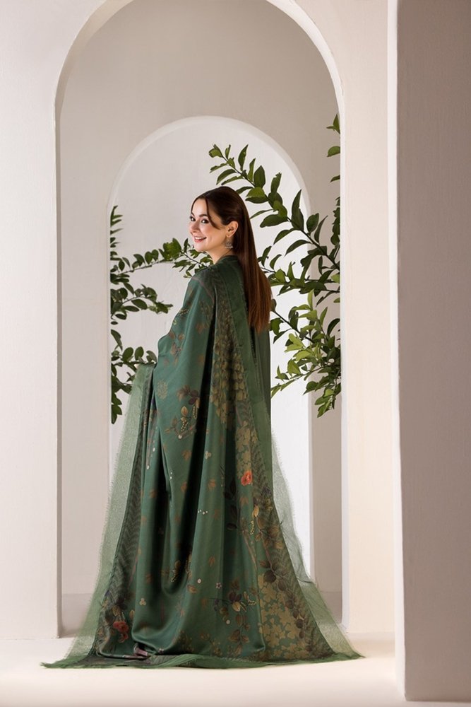 ZN1122 - winter SOBIA NAZIR - 3PC DHANAK EMBROIDERED SHIRT WITH WOOL PRINT SHAWL - ZoniyaClothing