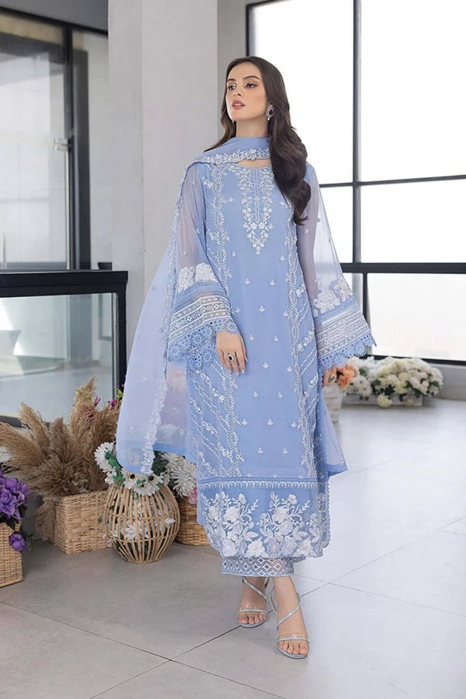 ZN1123 - WINTER AZURE - Embroidered 3pc organza dress with organza duppata - ZoniyaClothing