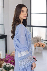 ZN1123 - WINTER AZURE - Embroidered 3pc organza dress with organza duppata - ZoniyaClothing