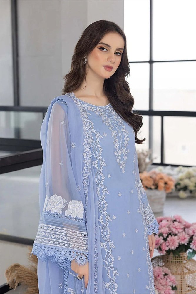 ZN1123 - WINTER AZURE - Embroidered 3pc organza dress with organza duppata - ZoniyaClothing