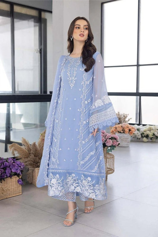 ZN1123 - WINTER AZURE - Embroidered 3pc organza dress with organza duppata - ZoniyaClothing