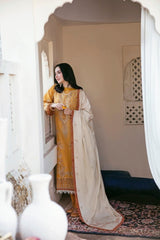 ZN1124 - 3PC DHANAK EMBROIDERED SHIRT WITH DHANAK EMBROIDERED SHAWL - ZoniyaClothing