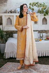 ZN1124 - 3PC DHANAK EMBROIDERED SHIRT WITH DHANAK EMBROIDERED SHAWL - ZoniyaClothing