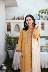 ZN1124 - 3PC DHANAK EMBROIDERED SHIRT WITH DHANAK EMBROIDERED SHAWL - ZoniyaClothing