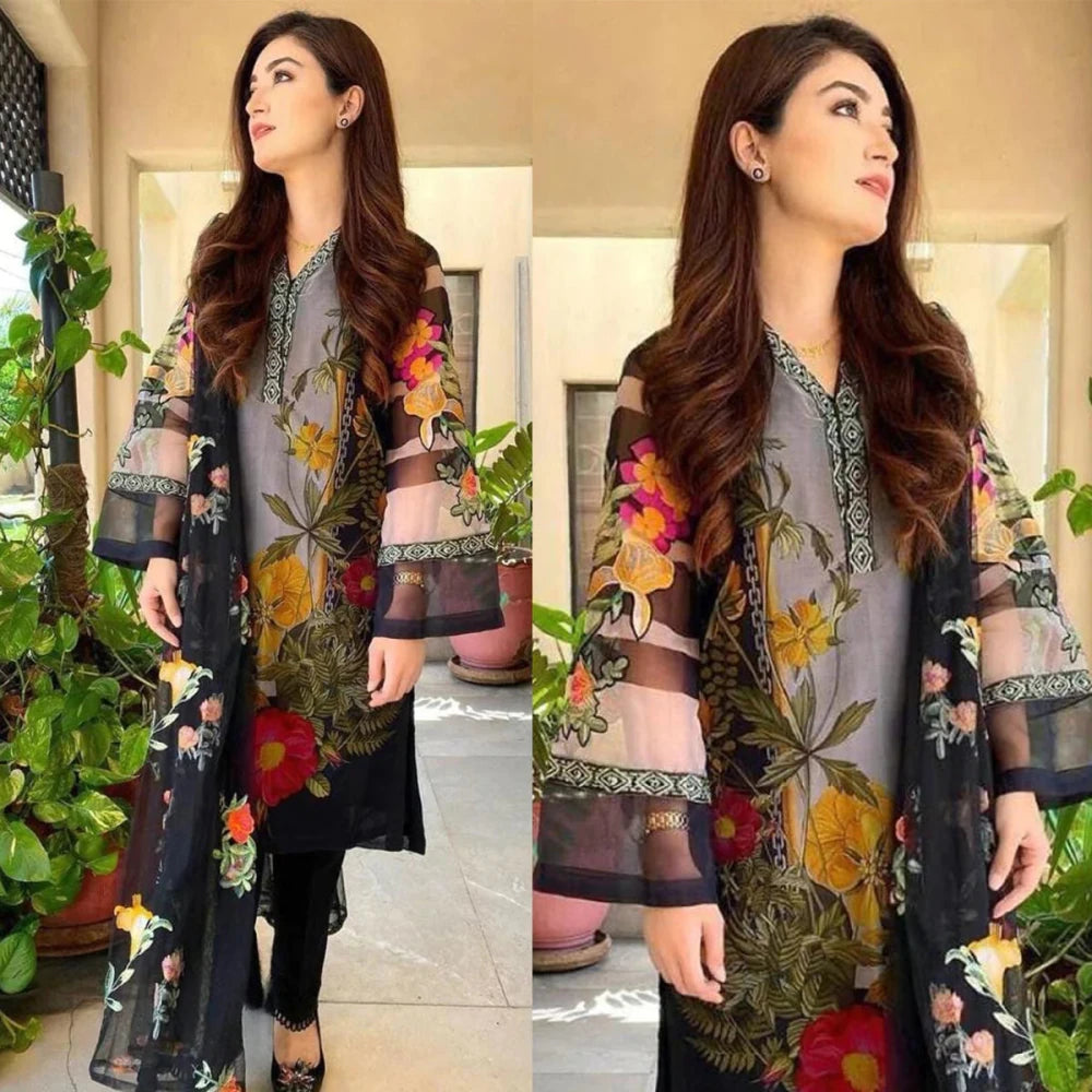 ZN113 - 3PC Lawn Printed suit with Chiffon Duppata - ZoniyaClothing
