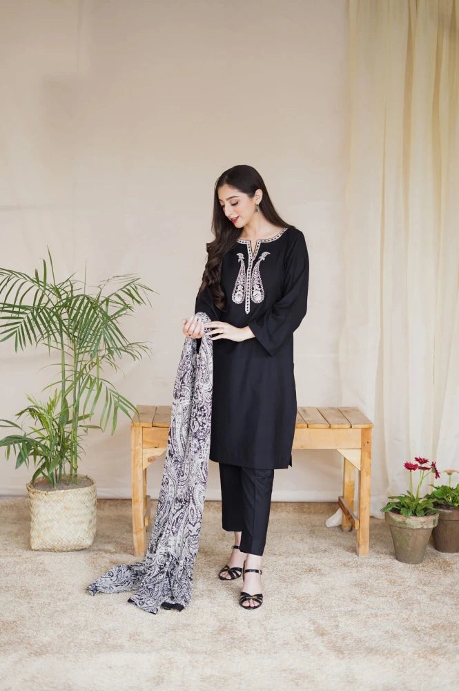 Zn1204 Asling - Winter 3PC Dhanak Embroidered Suit - ZoniyaClothing