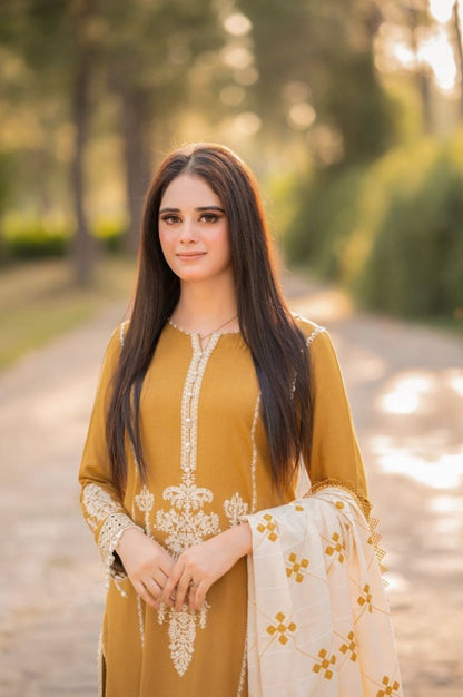 ZN1212 WINTER 3 - Pc Embroidered Dhanak Suit with Heavy Embroidered Dhanak Shawll - ZoniyaClothing